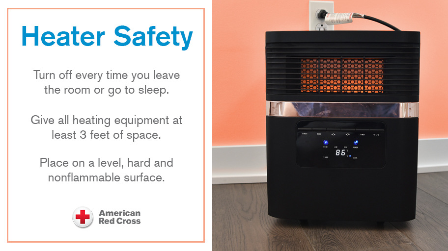heater safety infographic with red cross logo.