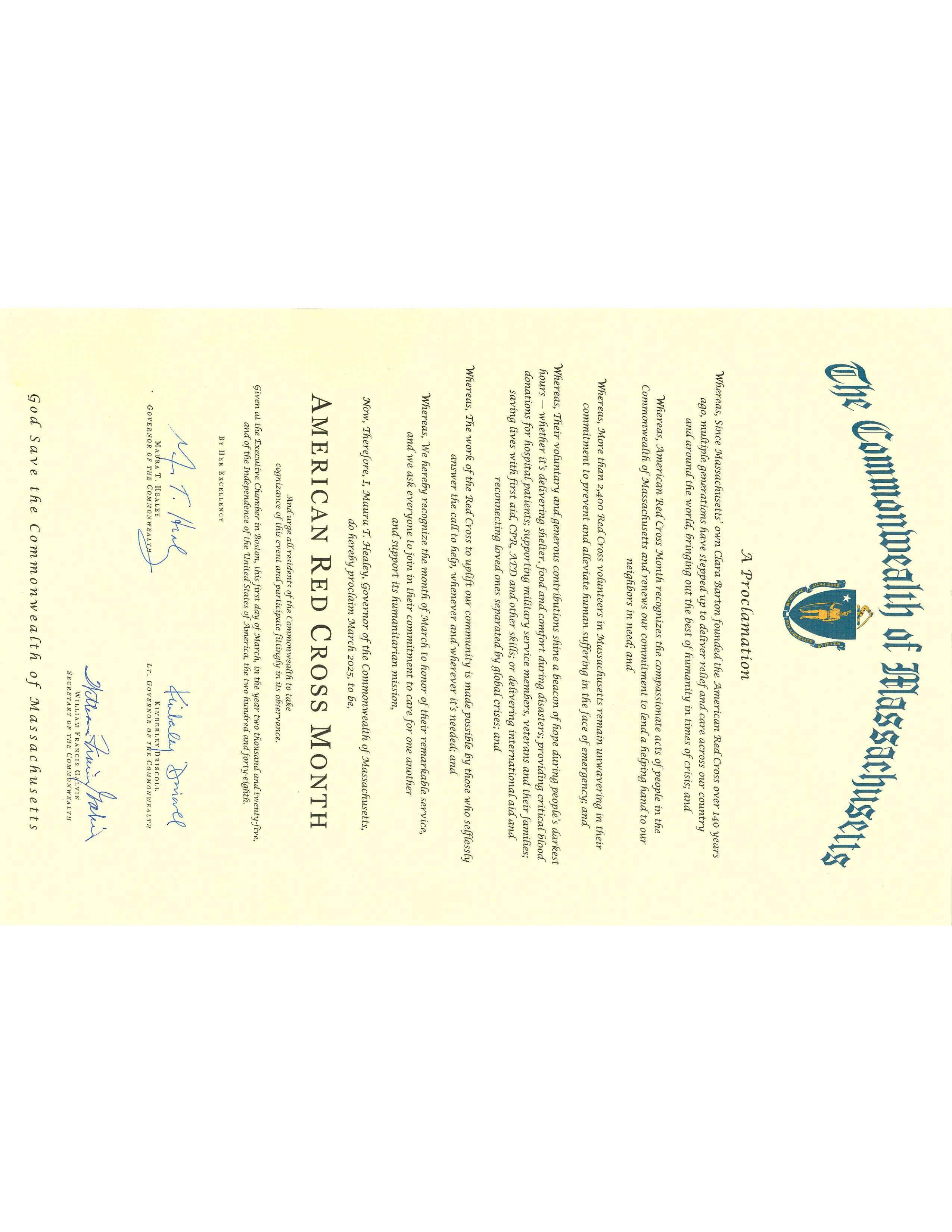 2025 massachusetts march is red cross month proclamation 