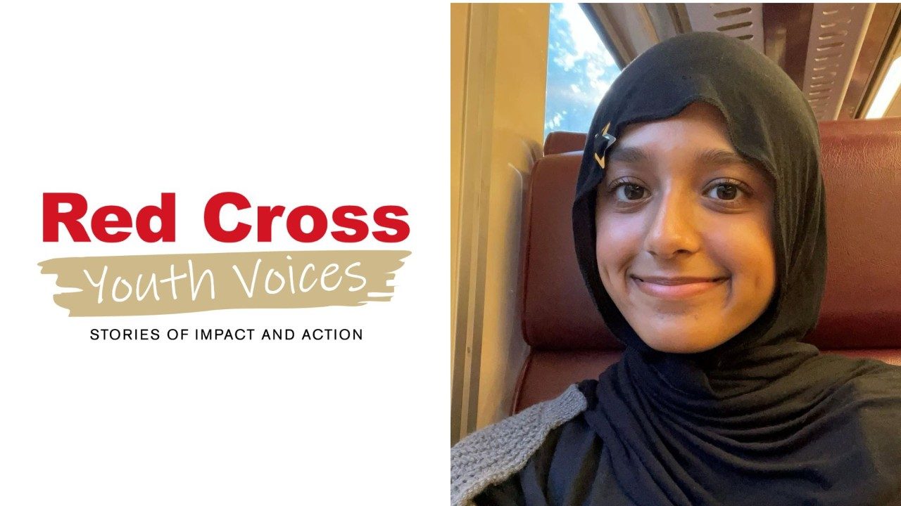noora fatima with red cross youth voices logo