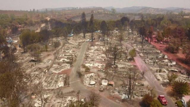 A mobile home park destroyed by wildfire