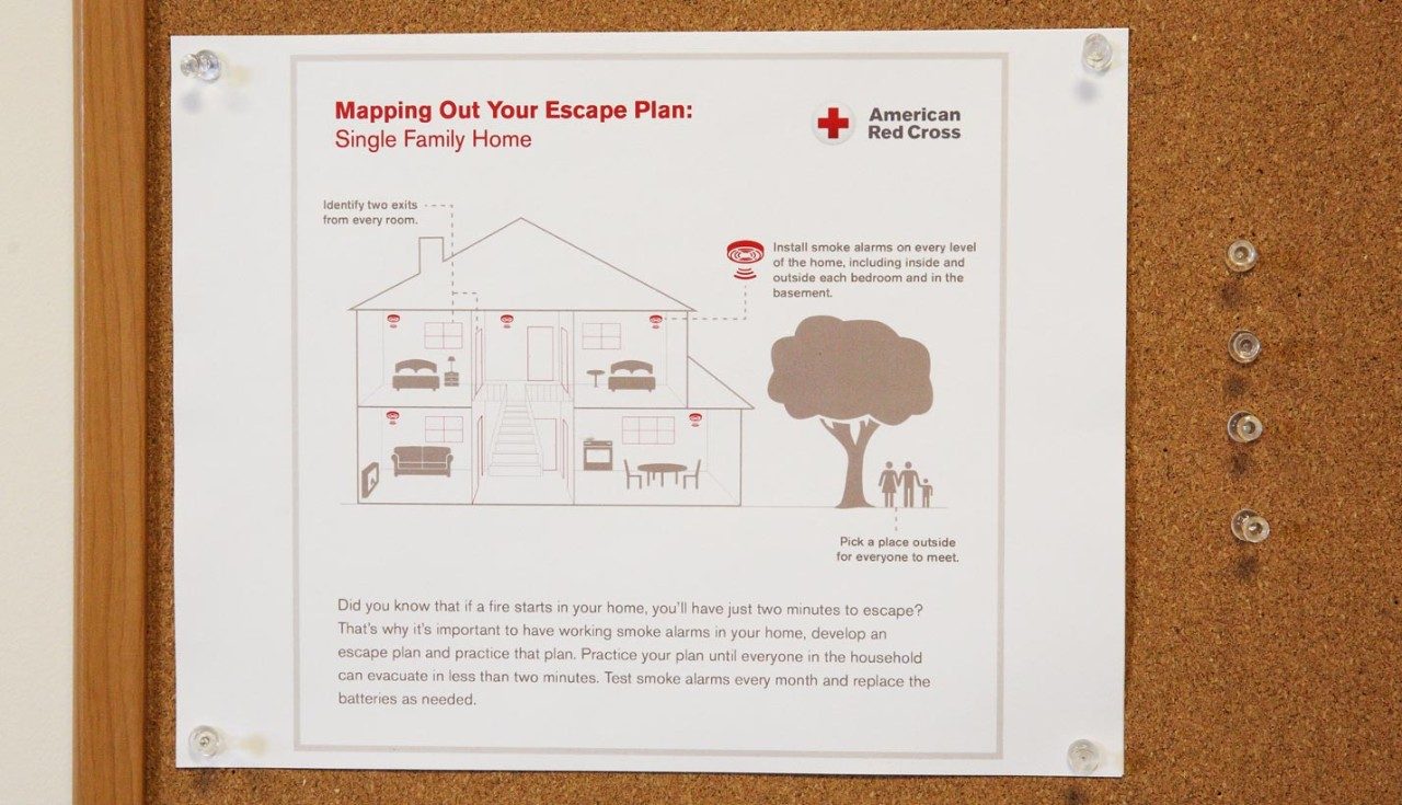Escape plan on bulletin board